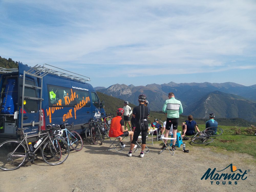 Guided cycling holiday with Marmot Tours support vehicle in Pyrenees