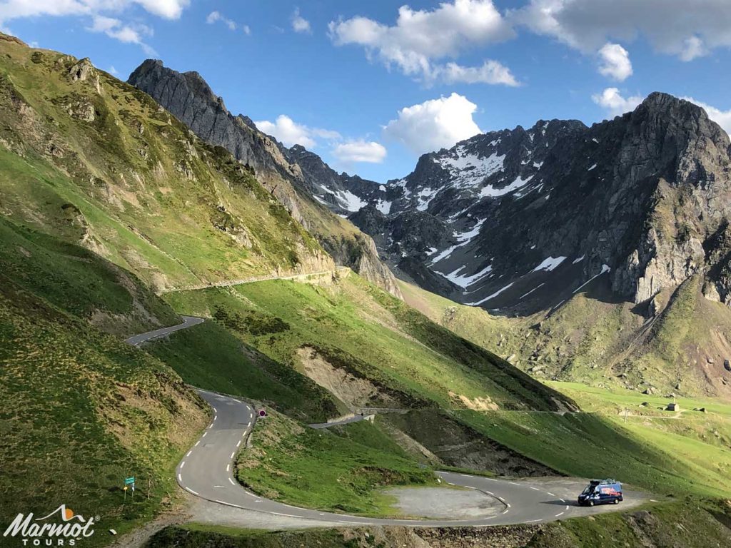 Marmot Tours van on Tourmalet Raid Pyrenean cycling challenge