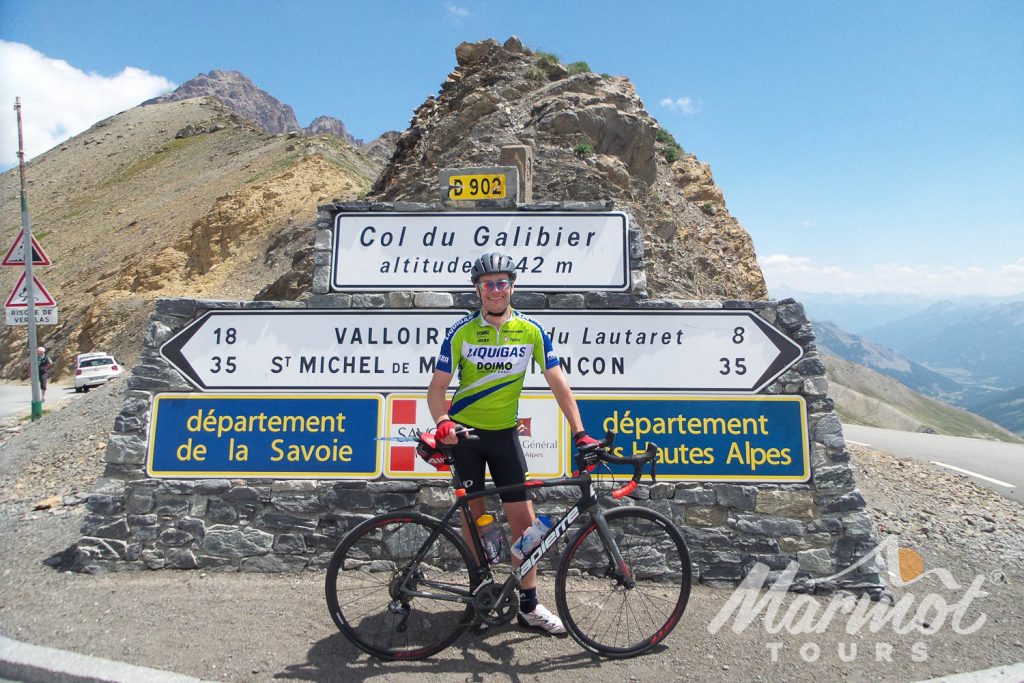 Cyclist on Col du Galibier on Marmot Tours Tour de France road cycling holiday