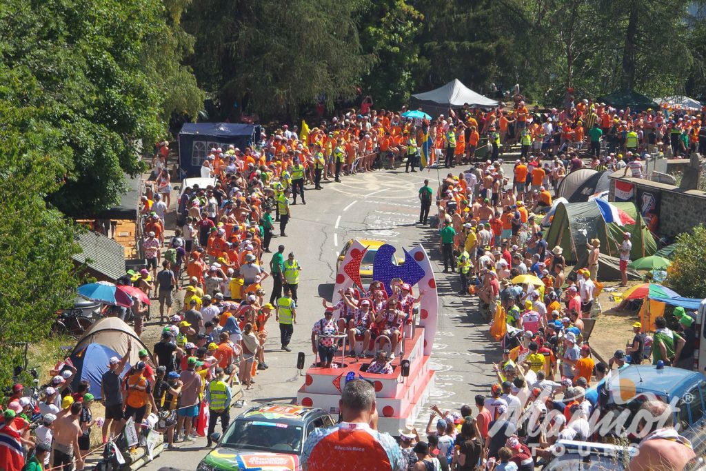 Tour de France fans on Dutch Corner L'Alpe d'Huez on Marmot Tours Tour de France road cycling holiday in the Alps