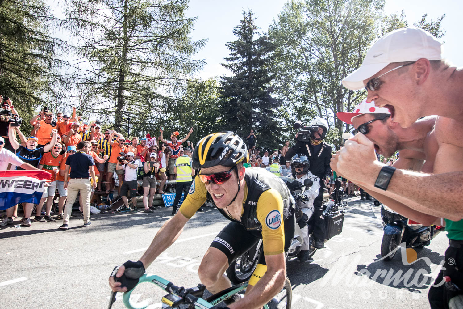 Tour de France pro cyclist L'Alpe d'Huez cycling climb on Marmot Tours road cycling holiday