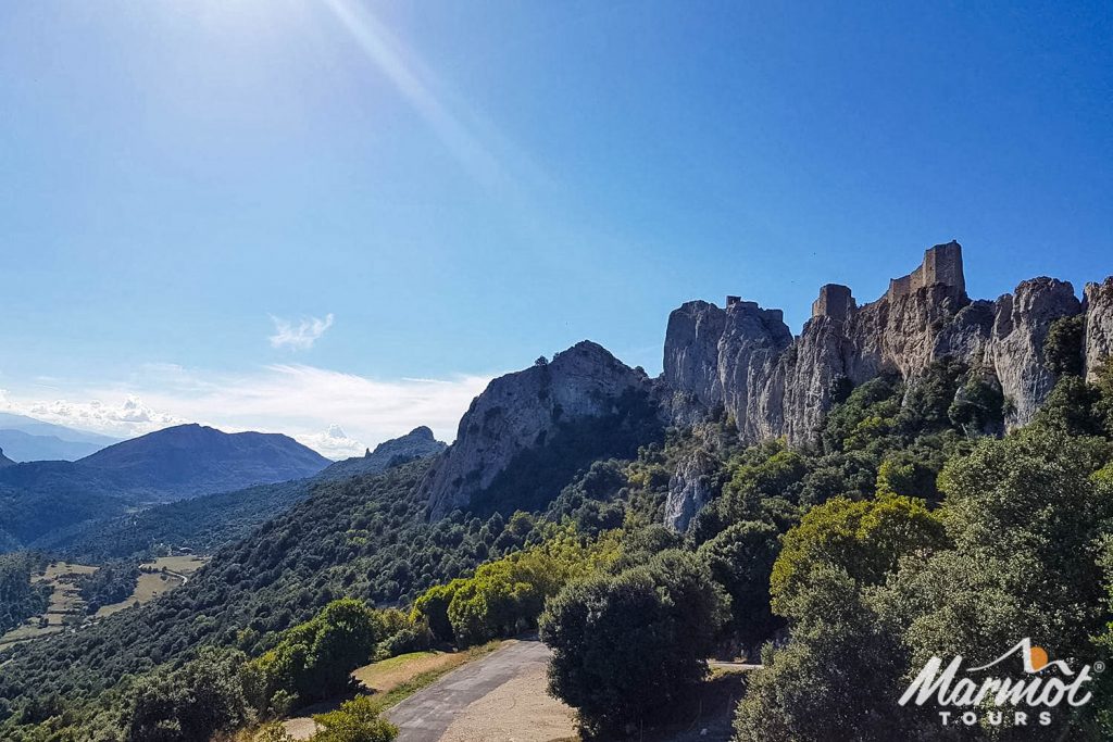 Chateau de Peyrepertuse on Marmot Tours full support group cycling holiday in French Pyrenees