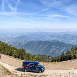 Marmot Tours support van and cyclist on Mont Ventoux road cycling challenge holiday