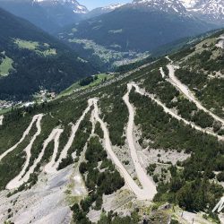 Hairpins of Torre di Fraele cycling climb on Marmot Tours guided road cycling holiday in Dolomites Italy