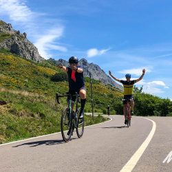 Happy cycling with no hands in Picos de Europa Northern Spain road cycling holiday with Marmot Tours