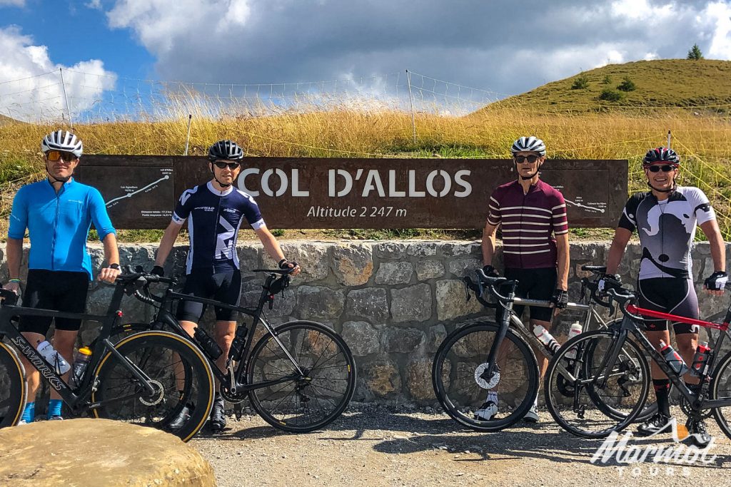 Group of cyclists at Col d'Allos on Marmot Tours guided road cycling tour Southern Alps