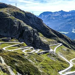 Snaking hairpins of Sankt Gotthard pass in Swiss Alps on Marmot Tours guided road cycling holiday