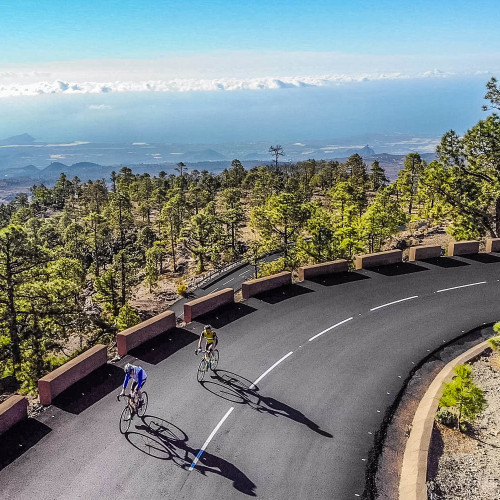 Pair of cyclists enjoying smooth tarmac on guided road cycling holiday Tenerife with Marmot Tours