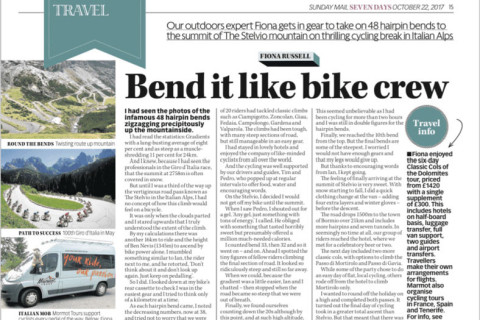 The Mail Online coverage of Marmot Tours Italian Dolomites and Stelvio cycling holiday landscape coverage