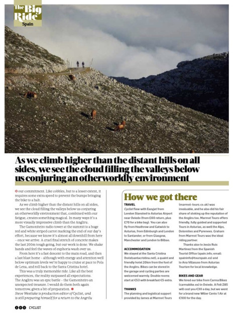 Cyclist magazine May 2015 Angliru cycling climb with Marmot Tours p9