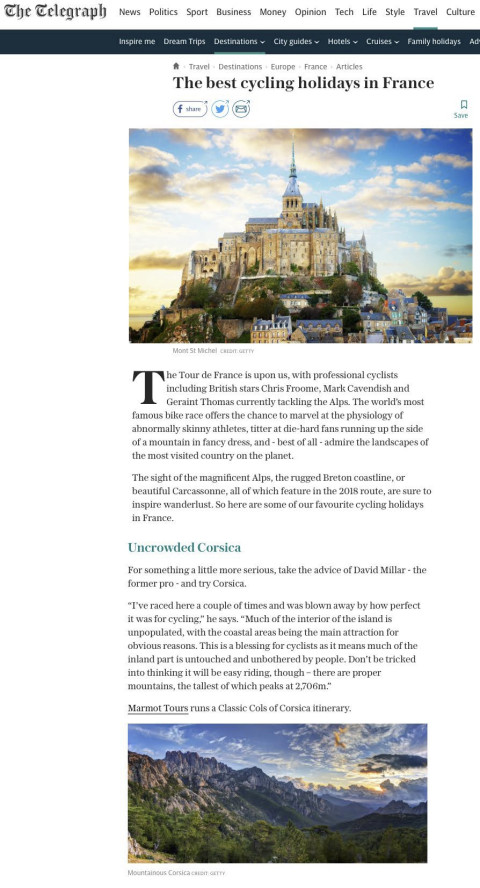 Telegraph online feature on Marmot Tours Classic Cols of Corsica road cycling holiday