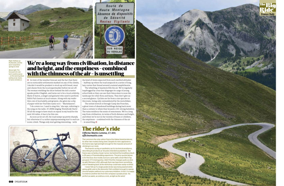 cyclist magazine col de la bonette article with marmot tours page 3
