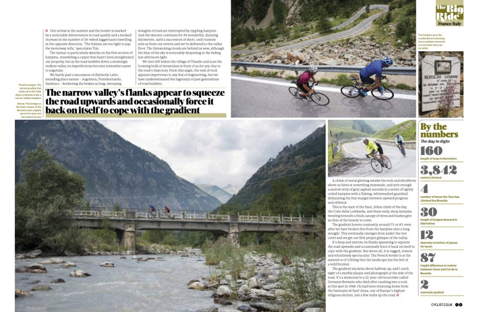 cyclist magazine col de la bonette article with marmot tours page 7