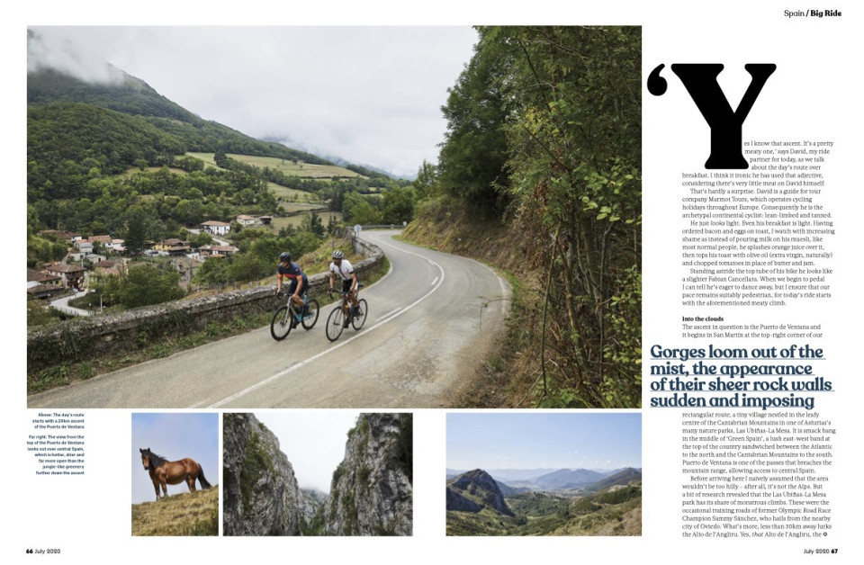 Cyclist magazine double page marmot tours article asturias page 2 June 2020