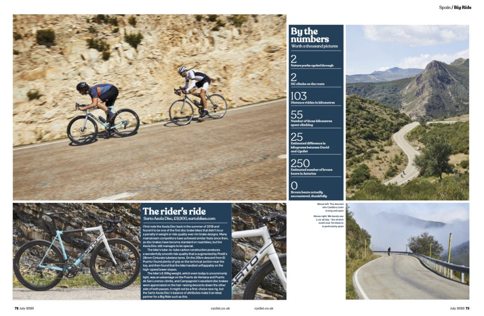 Cyclist magazine double page marmot tours article asturias page 5 June 2020