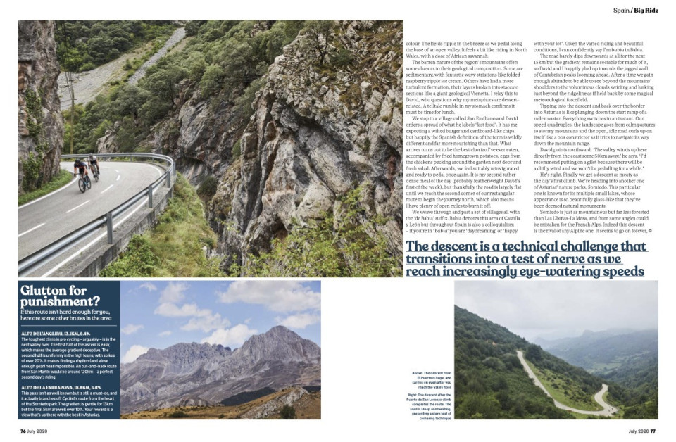 Cyclist magazine double page marmot tours article asturias page 7 June 2020