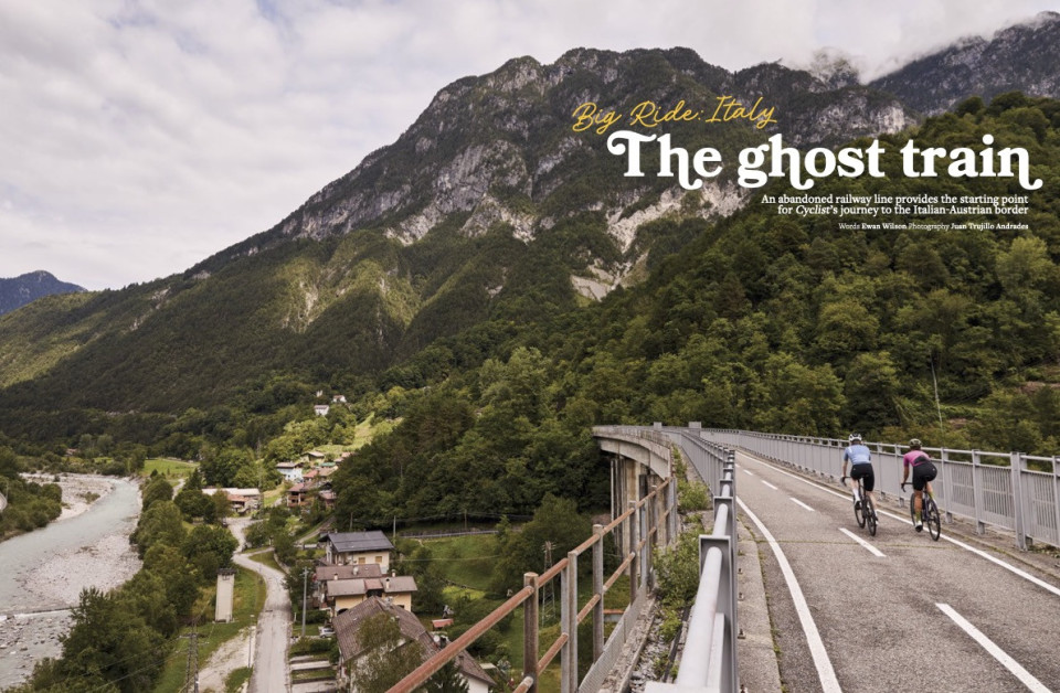 Cyclist magazine may 2026 showing two cyclists riding nassfeld passo di pramollo with marmot tours cycling guide