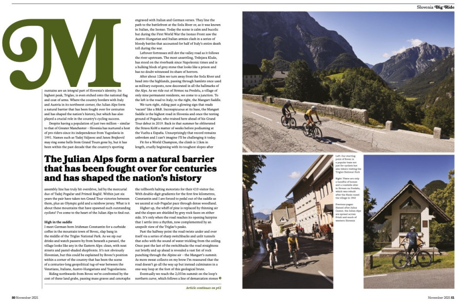 Cyclist magazine double page marmot tours article slovenia page 2 November 2025