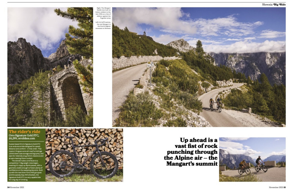 Cyclist magazine double page marmot tours article slovenia page 4 November 2025