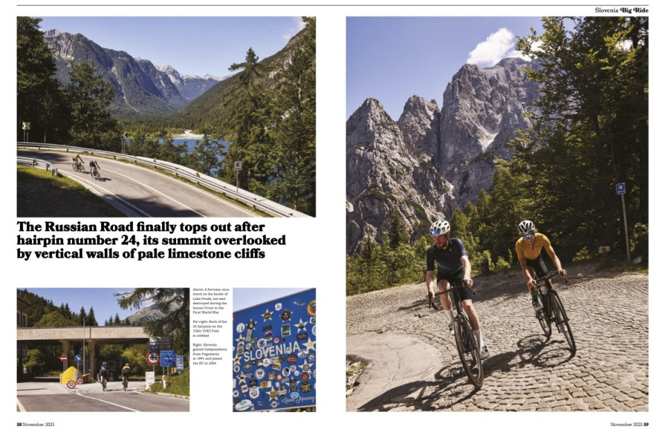 Cyclist magazine double page marmot tours article slovenia page 6 November 2025