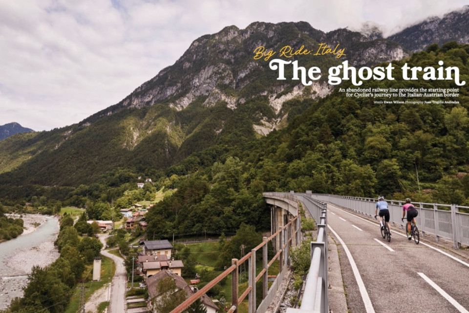 image of cyclist magazine double page spread on nassfeld pass with marmot tours cycling guide