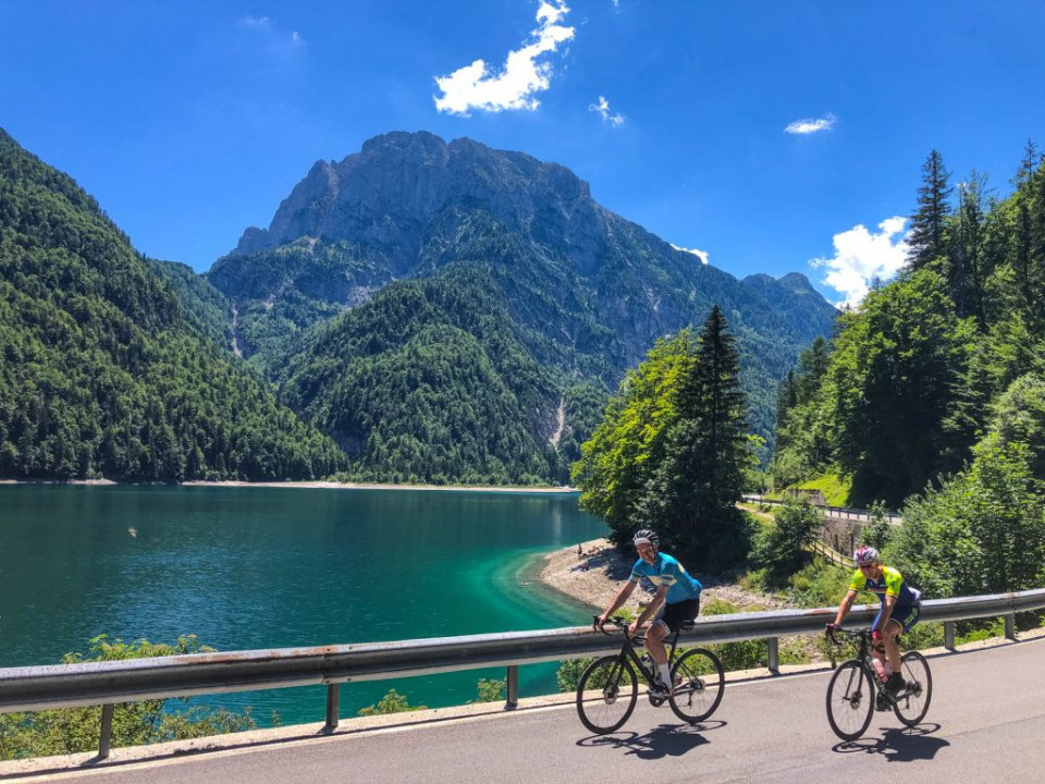 Two cyclists on Sella Carnizza Italy Slovenia cycling holiday with Marmot Tours