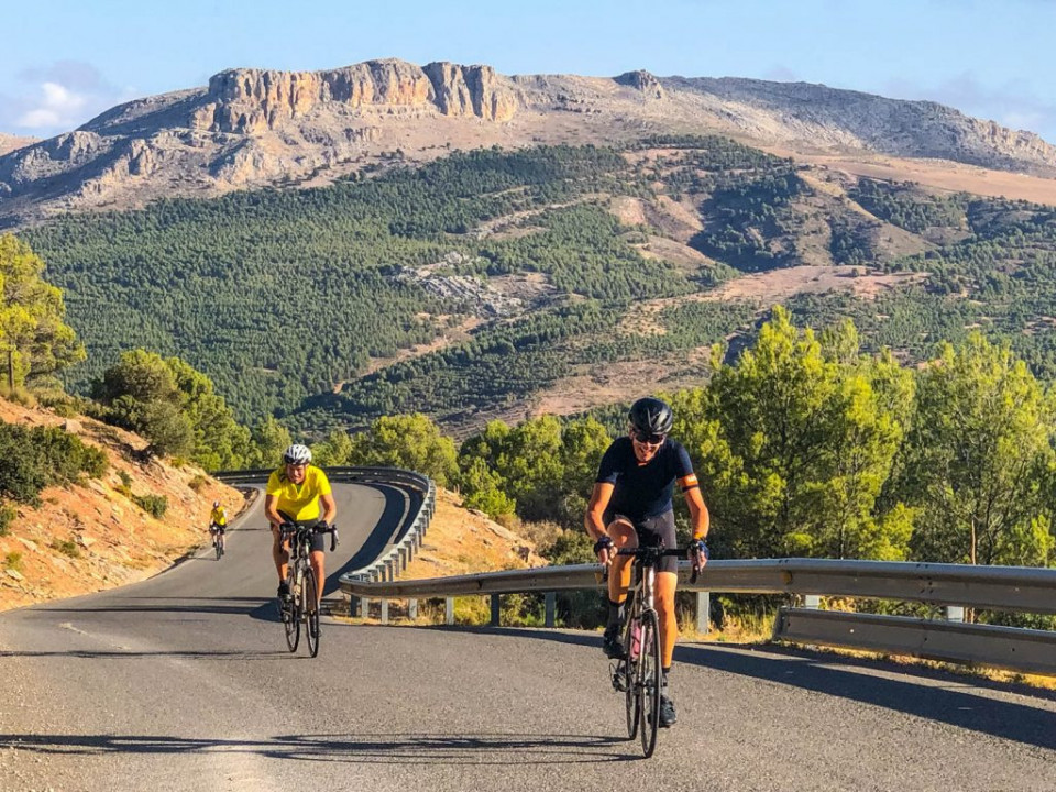 Cyclists climbing in Andalusia on Marmot Tours road cycling holiday in Spain