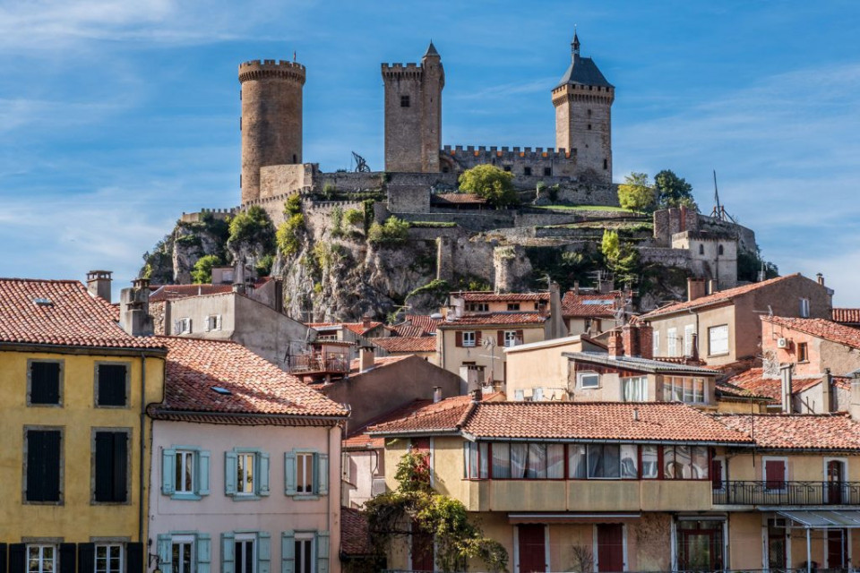 Foix castle on Marmot Tours road cycling tour of Pyrenean Foothills