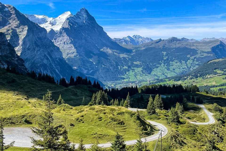 Grosse Scheidegg cycling climb and north face of Eiger on Marmot Tours guided road cycling tour