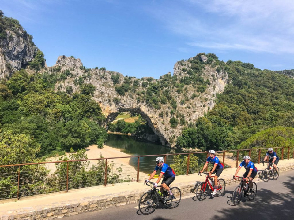 Cyclists on Marmot Tours road cycling holiday Cévennes and Ardèche France