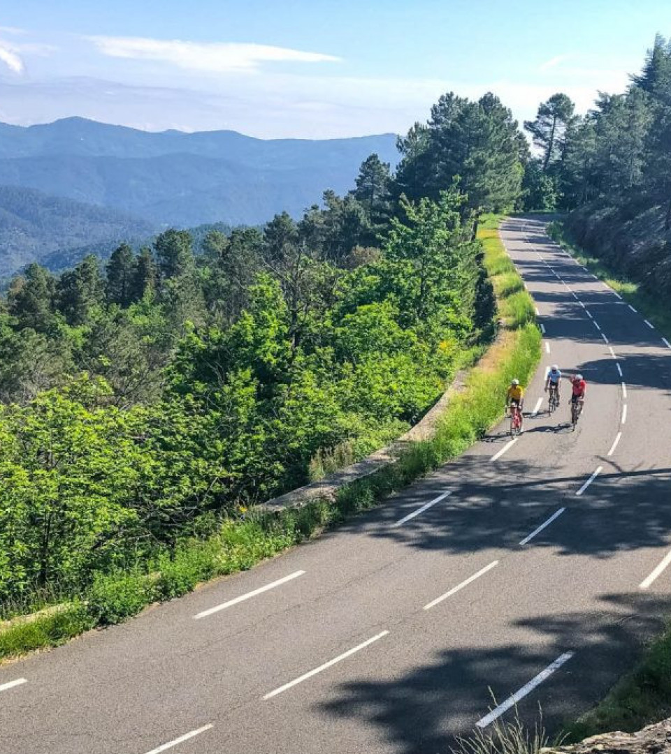Cyclists on Marmot Tours road cycling holiday Cévennes and Ardèche France