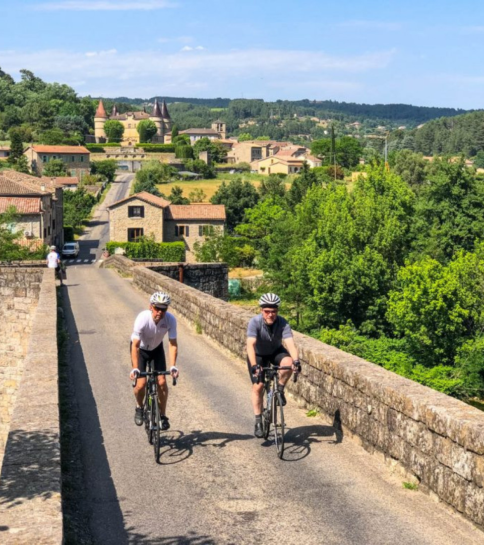 Cyclists on Marmot Tours road cycling holiday Cévennes and Ardèche France
