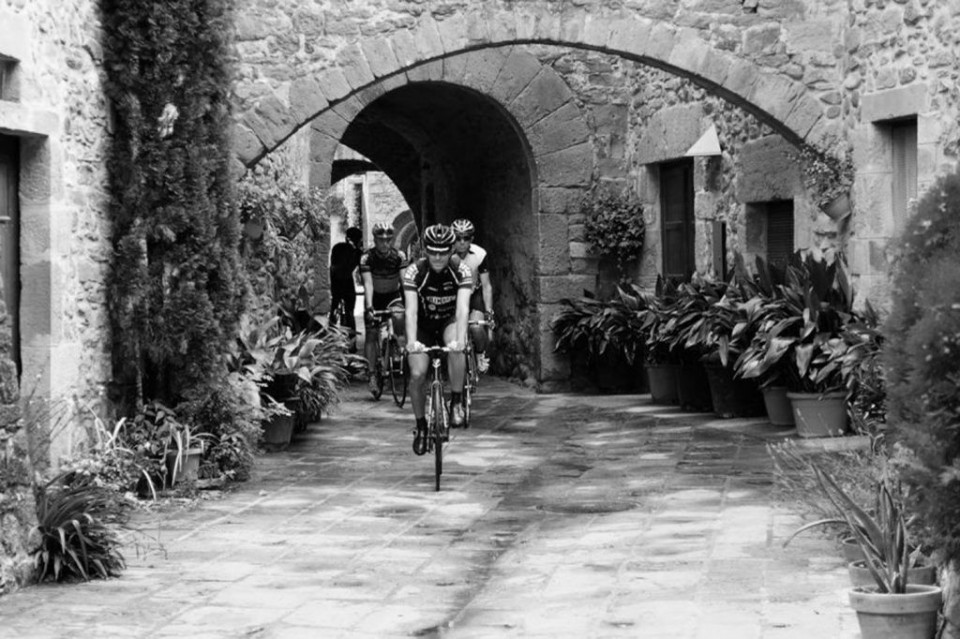 Cyclists enjoying climb on Marmot Tours guided cycling tour of Catalonia Spain