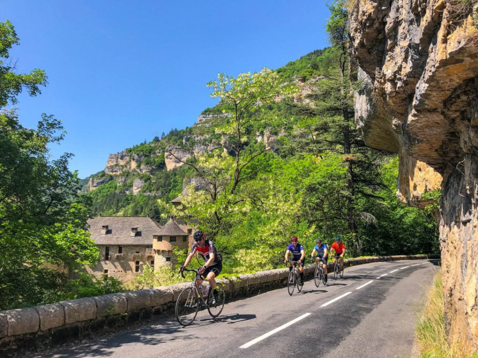 Cyclists on Marmot Tours road cycling holiday Cévennes and Ardèche France