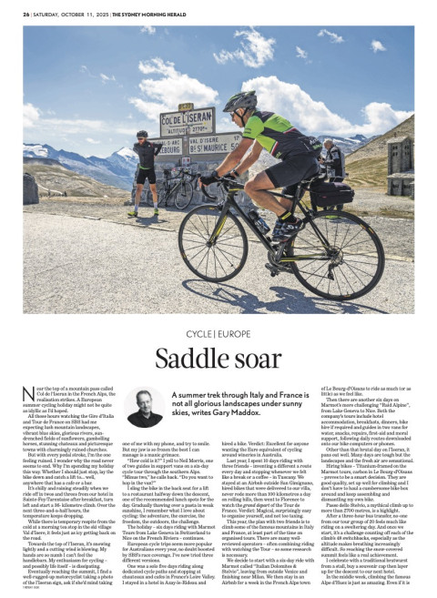 Sydney Morning Herald Garry Maddox feature on Marmot Tours European road cycling holidays