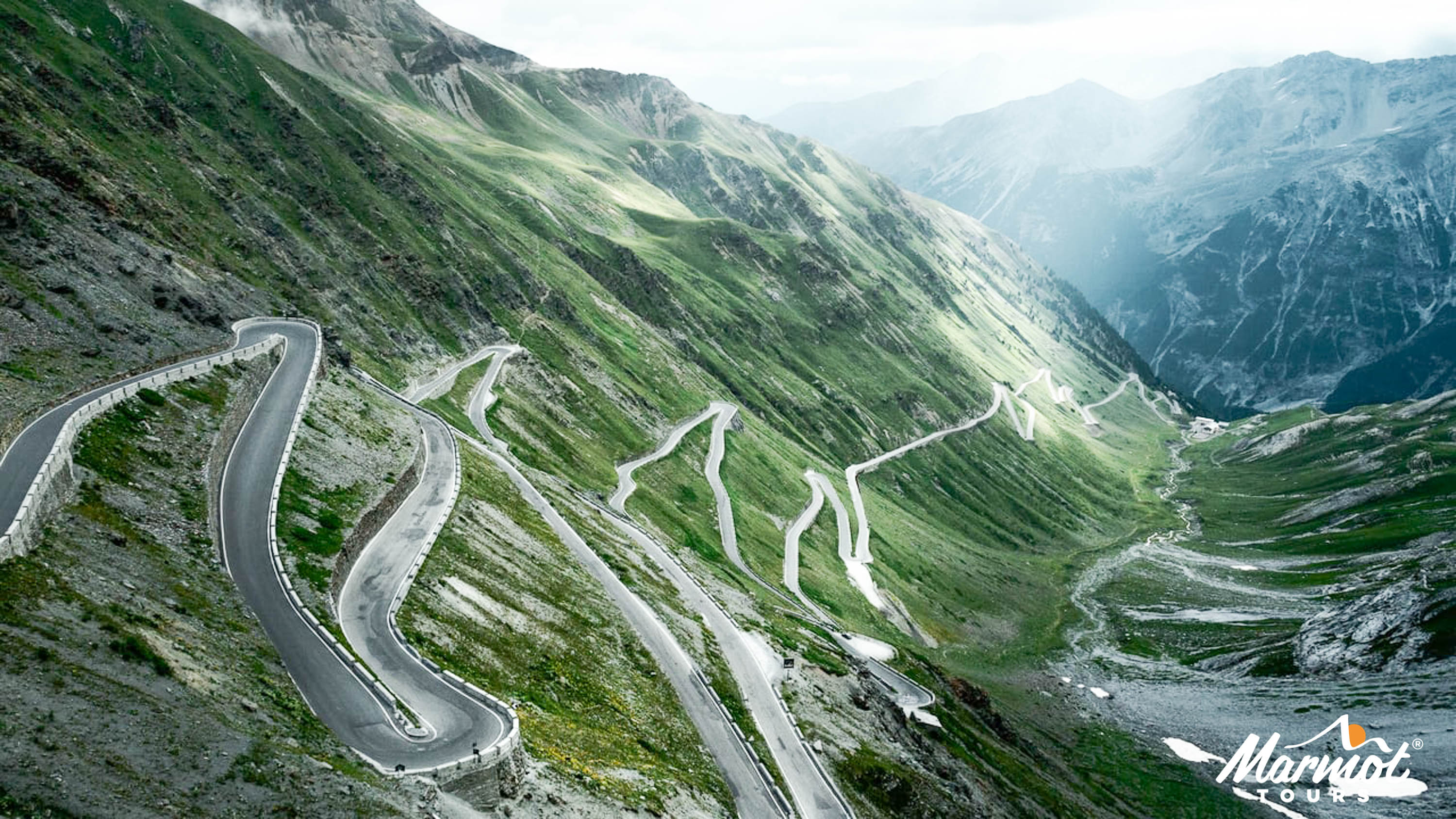 The hairpins of the Stelvio - Classic Cols of the Dolomites - mountain cycling holidays Italy