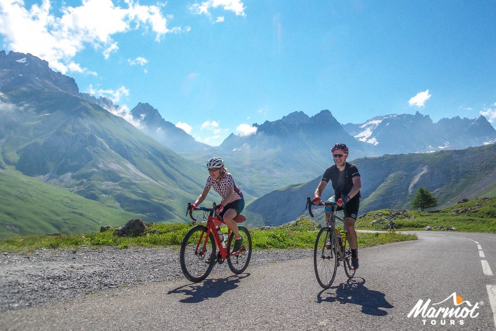 Approaching the summit of Cormet de Roselend on the Marmot Tours raid alpine road cycling holiday.