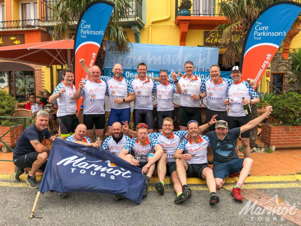 Celebrations at the end of the Cure For-Parkinsons-Trust-Raid Pyrenean with Marmot Tours 2019