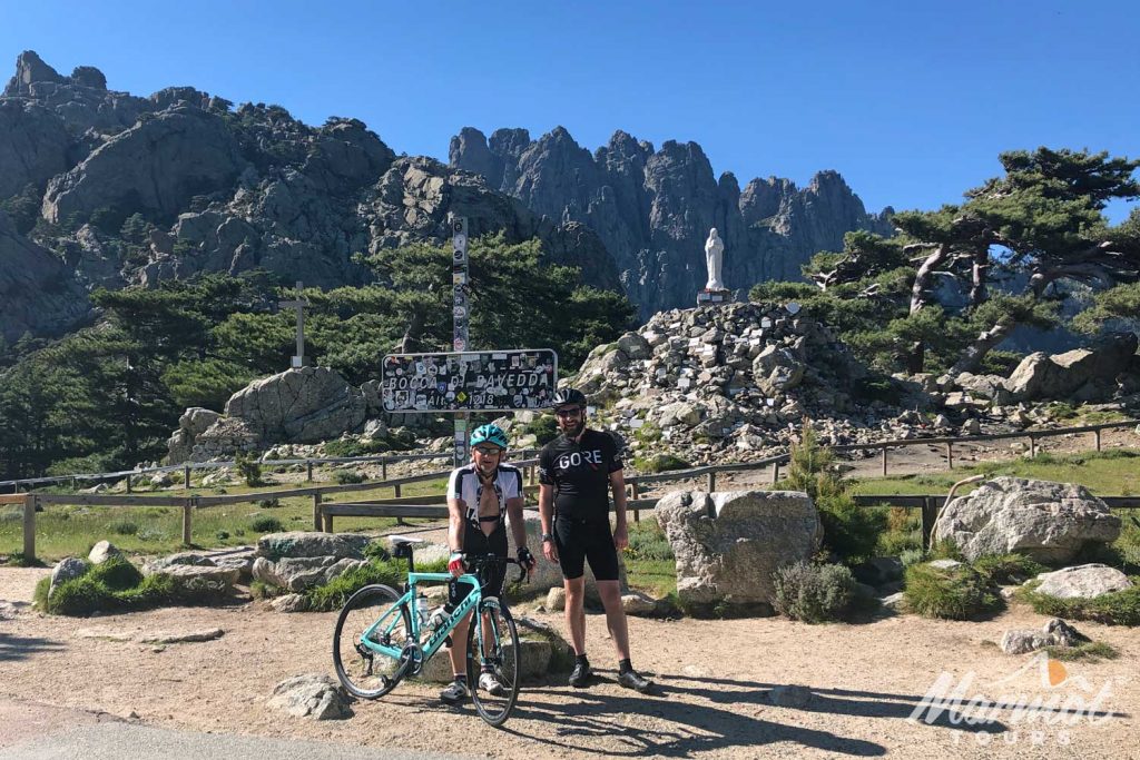 Cyclists on the Col de Bavella in Corsica with Marmot Cycling Tours RCR CCC