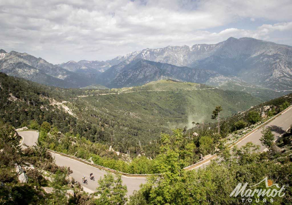 The jaw dropping scenery of the Col de Sorba on Marmot Tours Raid Corsica road cycling holiday