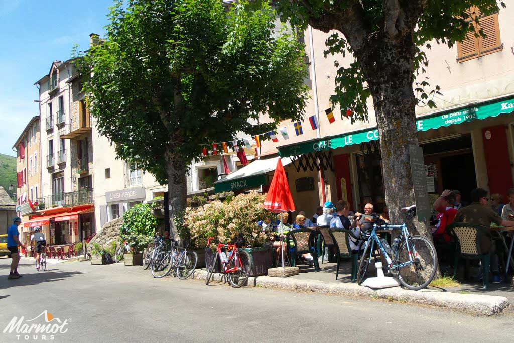 Cafe on Marmot Tours French road cycling holiday in the Cevennes and Ardeche