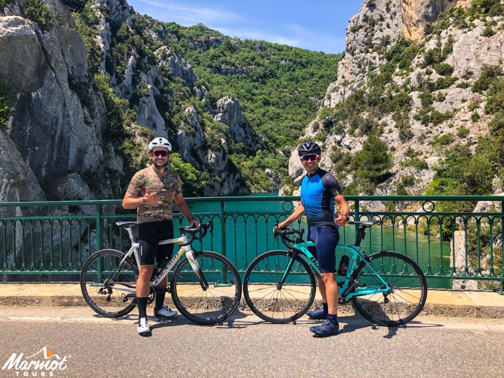 Two cyclists in Verdon Gorge on Marmot Tours guided cycling holiday in Provence