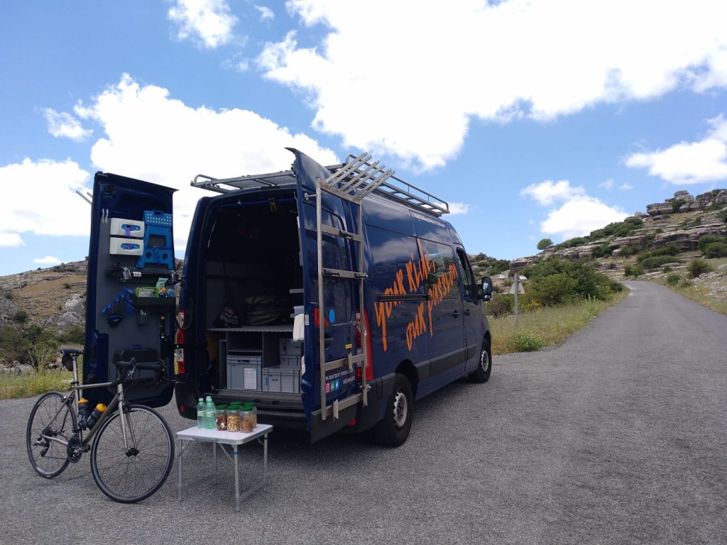 Marmot Tours van on El Torcal de Antequera Climb on guided cycling holiday Andalusia Spain