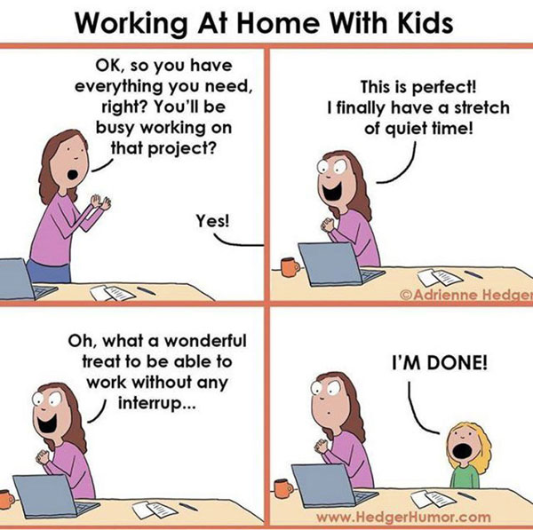 Working at home with kids cartoon