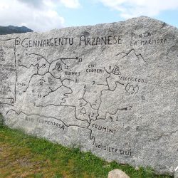 Map of Gennargentu National Park etched on rock on Marmot Tours road cycling tour of Sardinia