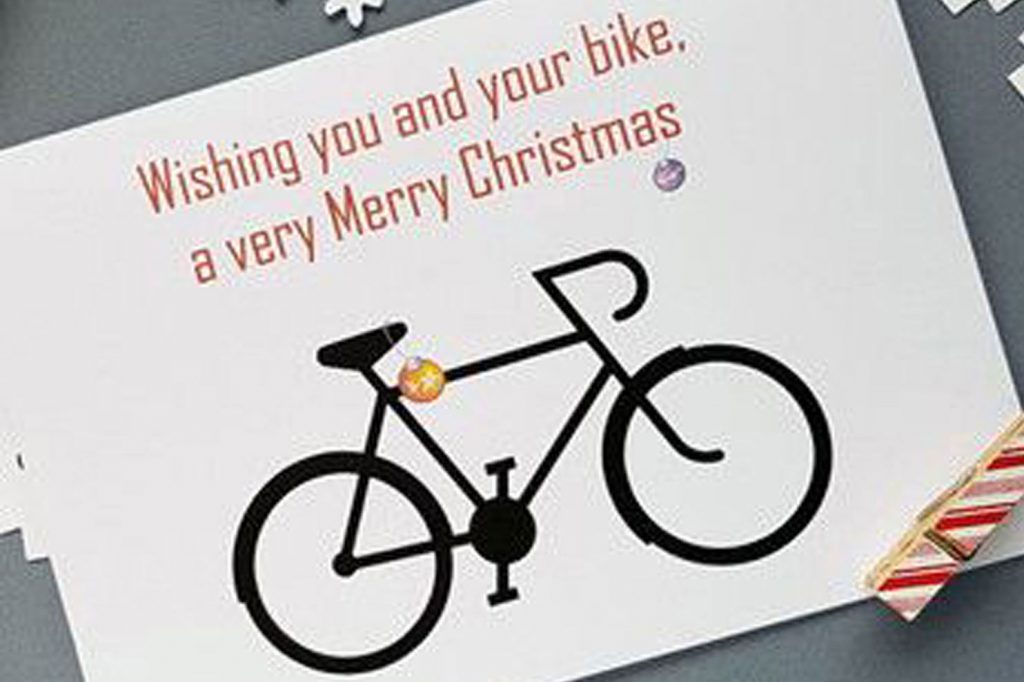 Christmas card featuring road bike for Marmot Tours European road cycling holidays christmas newsletter