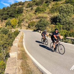 Cyclists in sun on Marmot Tours guided group cycling holiday in Andalusia Spain
