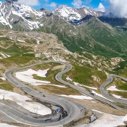 Hairpins of Col du Galibier on Marmot Tours cycling mini break in Alps