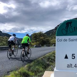 Pair of cyclists at Col de Saint Louis with Marmot Tours