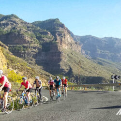 Group of cyclists on road to Ayacata Gran Canaria on Marmot Tours full support cycling holiday
